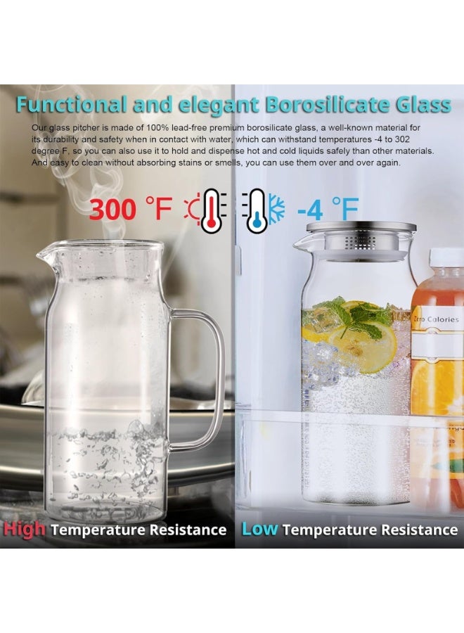 كيل › إبريق زجاجي بغطاء وفوهة 1.5 لتر 50 أونصة إبريق ماء بوروسيليكات مقاوم للحرارة للمشروبات الساخنة والباردة إبريق رفيع لباب الثلاجة للعصير والليمون والماء والحليب والشاي المثلج - Image 4